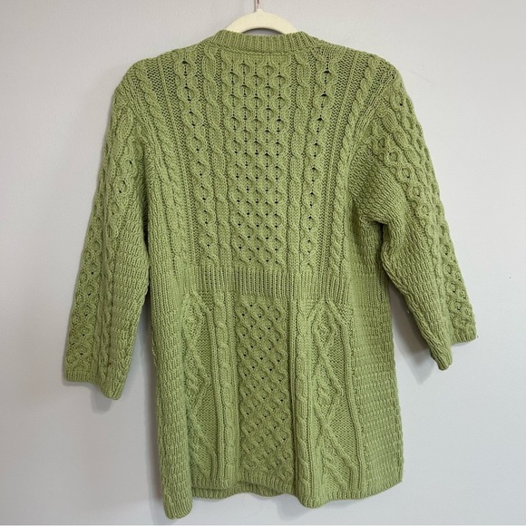 Kilronan Knitwear Green Women's 100% Wool Cable Knit 3/4 Sleeve Cardigan Medium - Picture 4 of 5